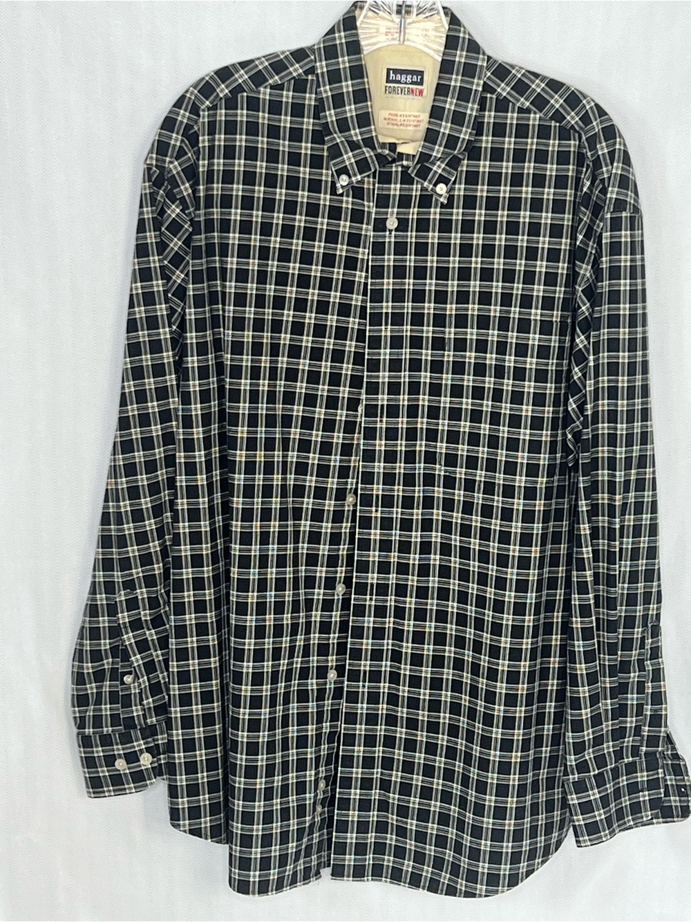 Haggar Men’s Shirt Forever New Plaid Button Down Black & White Long Sleeves L
